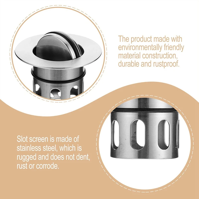 

2 Pieces of Kitchen Sink Trash Basket Stainless Steel Sink Seal Ring Basket Washbasin Plug Bathtub Drain Bounce Filter
