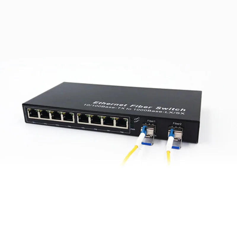 2 порта SFP fiber port 8 RJ45 poe Gigabit ethernet переключатель поэ 10 портов медиа конвертер plug play UTP