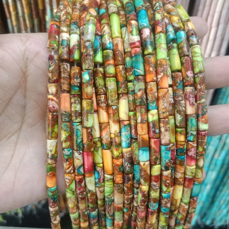 

4*13mm Sea Sediment Jaspers Stone Beads Loose Round Tube Shape Imperial Jaspers Bead For Bracelet Necklace Making DIY Jewelry
