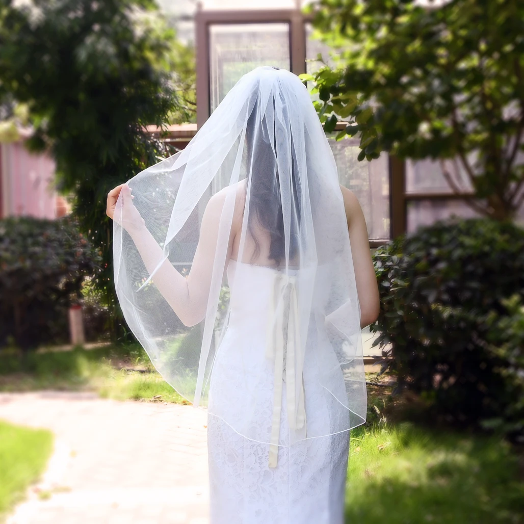 

Свадебная фата с искусственной кожей, короткая мягкая одноуровневая свадебная фата с краем-карандашом, свадебная фата для невесты
