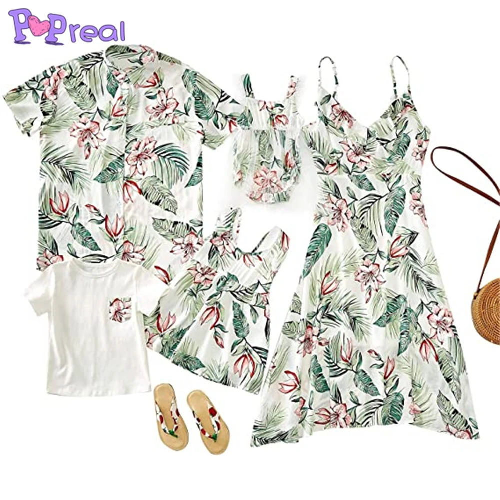 

PopReal Parent-Child Outfit Fashion-Beach Print Tropical Style Holiday Family Set of Five Family Clothing Sets