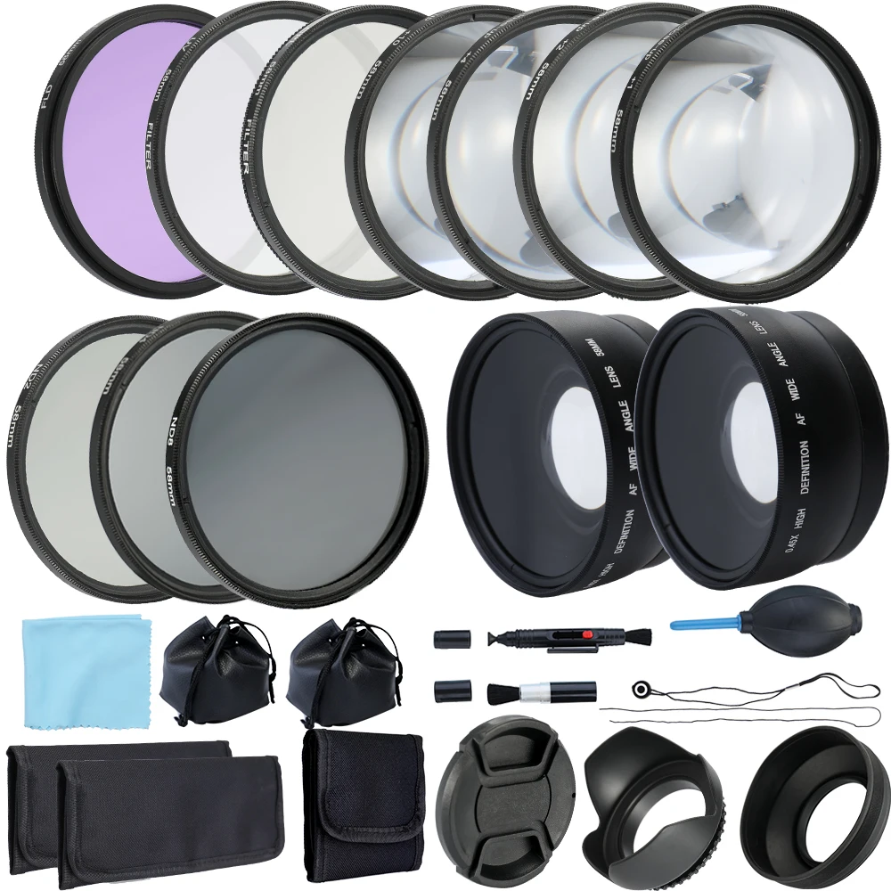 

Professional Lens and Filter Bundle Complete DSLR/SLR Compact Camera Accessory Kit Photography Accessories 58mm