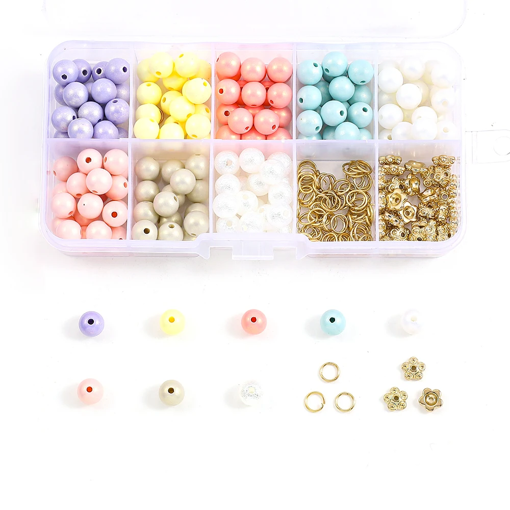 

8MM Candy Color Round Spacer Beads Set Acrylic Beads Jump Ring Set for DIY Handmade Bracelet Jewelry Making Accessories Box