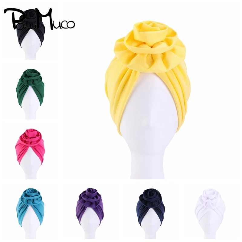 Powmuco Модная женская шапка-тюрбан с большим цветком в рулоне мягкая удобная