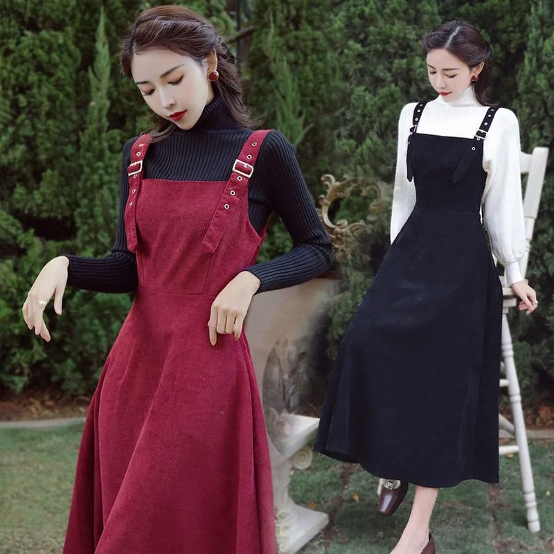 Женское вельветовое платье без рукавов в стиле преппи на бретелях ретро шикарное