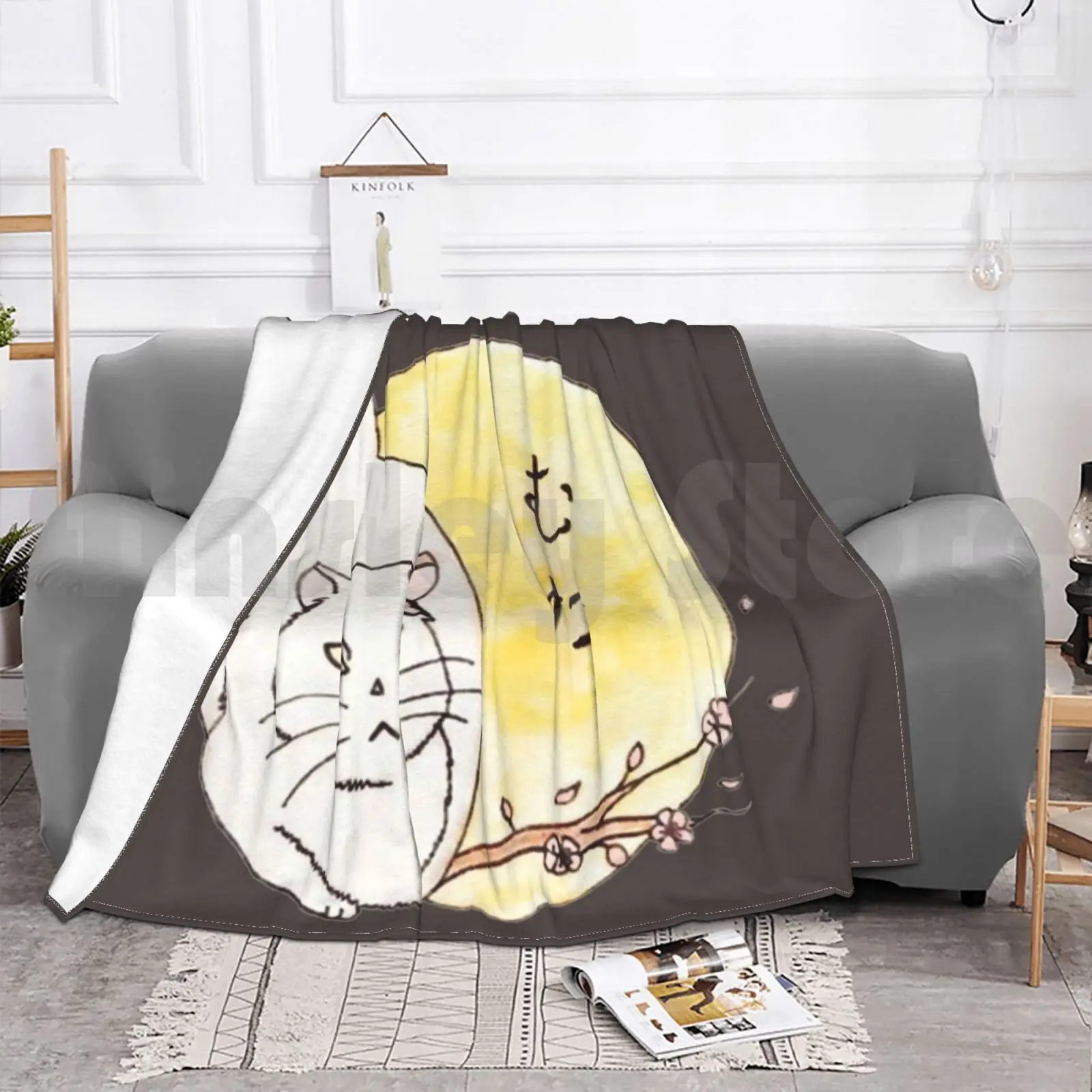 Одеяло Muta для дивана кровати путешествий Япония вишневый цвет Мута толстый кот