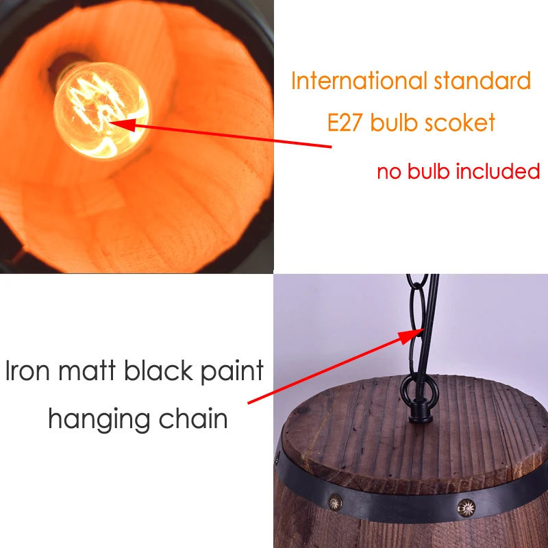 Винтажная Подвесная лампа в виде бочонка креативная из дерева для столовой кухни