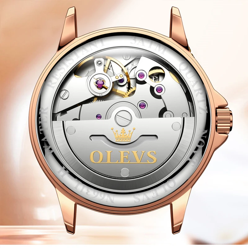 OLEVS Fashion New Women's Casual Diamond Heart Shaped Mechanical Automatic HD Luminous Waterproof Stainless Steel Strap Watches enlarge
