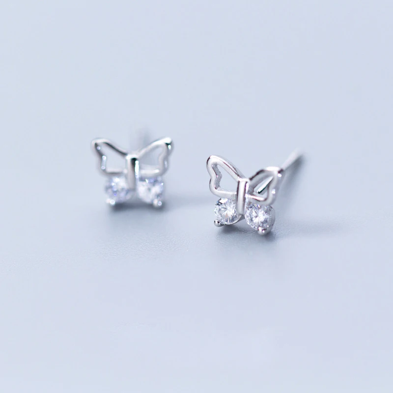 1 Pair Silver ElfoPlataSi, 925 пробы, Настоящее серебро, 6 мм X 7 мм, бабочка, серьги-гвоздики из кубического циркония для женщин и девушек, ювелирные изделия из серебра XY1244 - Окраска металла: 1 Pair Silver