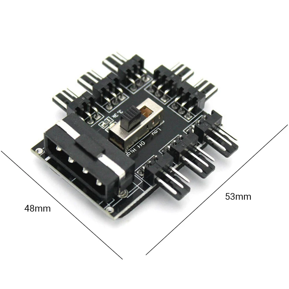 Вентиляторный хаб 1 к 8 Pwm адаптер кулера 12V питание контроллер скорости охлаждения поддержка 3Pin/маленький 4Pin ПК майнинг кабель включен.