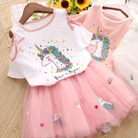 2021 unicorn girls dress 2pcs clothes sets summer t shirt children kid dresses for girl 3 years party dress baby toddler outfits
