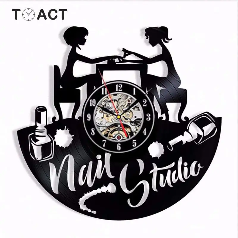 Виниловые часы для маникюра и студии ногтевого дизайна 3D настенные салона