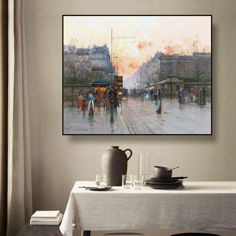 

Laeacco Streetscape by Galien Laloue Canvas Painting Calligraphy Posters Prints For Living Room Wall Pictures Home Art Decor