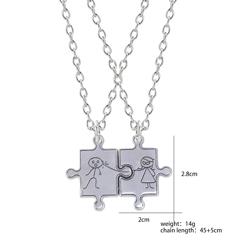 

2 Pieces/set Of Rectangular Stitching Carved Black Pattern Pendant Couple Necklace Fashion Men And Women Valentine's Day Gift