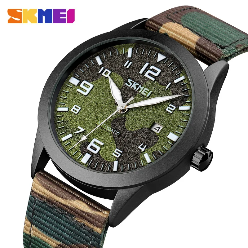 

SKMEI Automatic Mechanical Watch Mens Watches Luminous Nylon Strap Men Wristwatches Date Time Miliary Watches Male reloj hombre