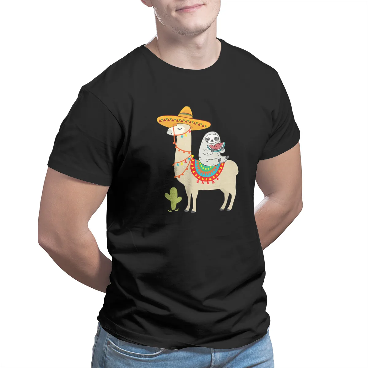 

Sloth Riding Llama Mexican Fiessta Cinco De Mayo T-Shirt Custom 100% Cotton Fashion Vintage Fashion Games T-shirts Tees 30010