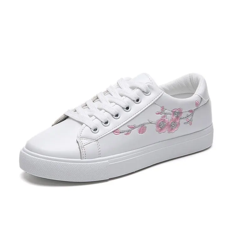 

Spring Women Shoes White Sneakers Breathable Flats Women Low Top Canvas Shoes Lace-up Flower Casual Woman Tenis Feminino