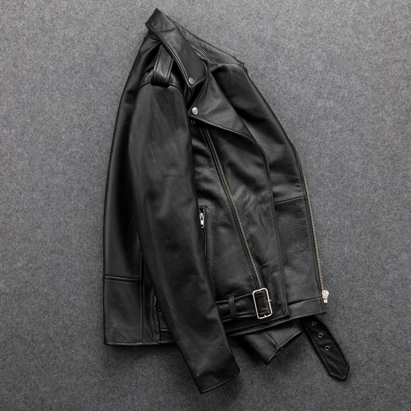 Куртка мужская из натуральной кожи с отложным воротником мотоциклетный костюм