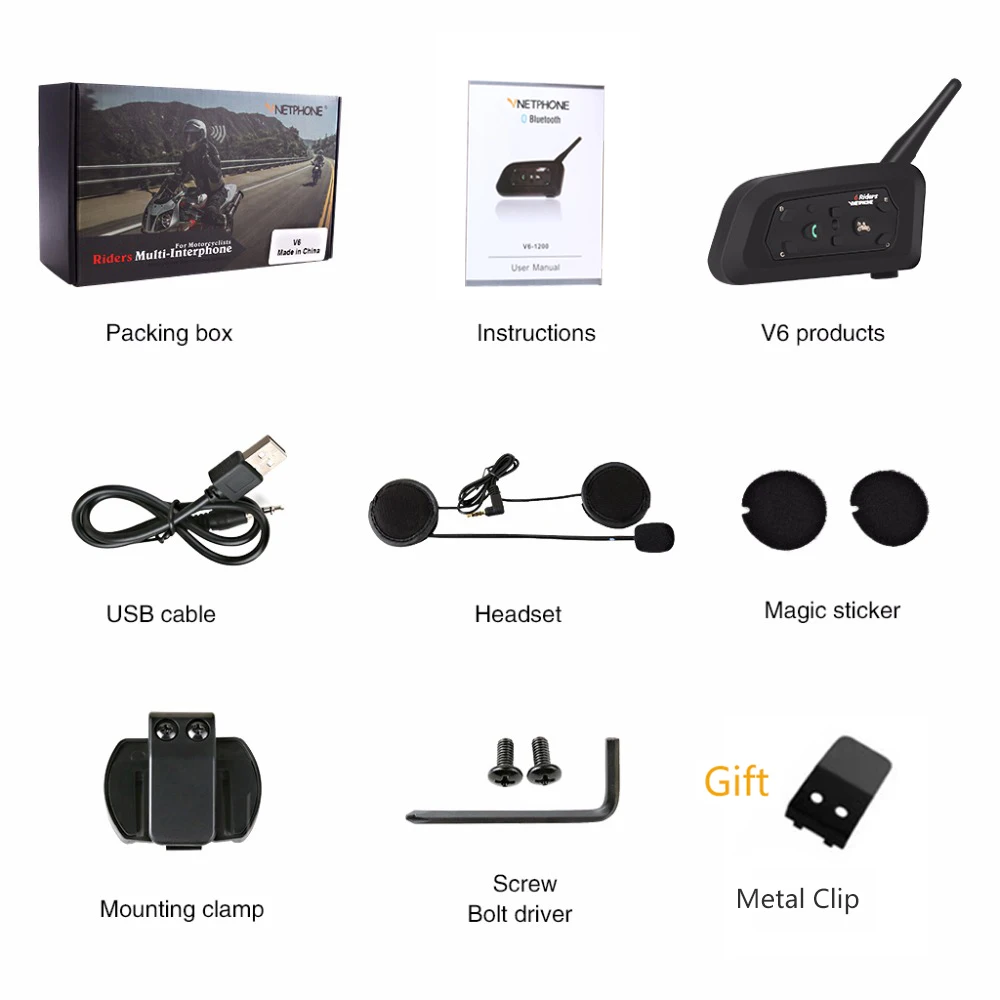 Vnetphone V6 переговорное bluetooth устройство для 1200 м мотоциклетного шлема полный