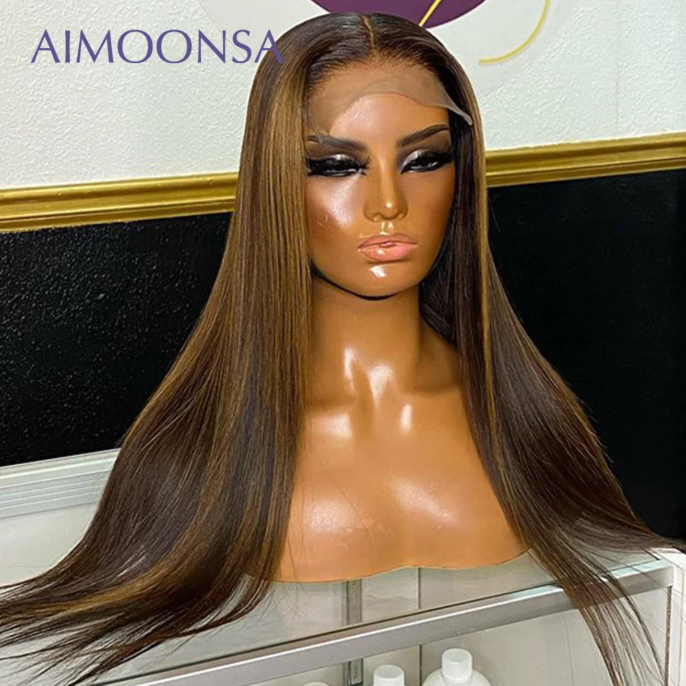 

Highlight Wig 360 Lace Frontal Wig Straight Human Hair Remy Ombre Glueless Bleached Knots Lace Front Wigs 130% Density Malaysia