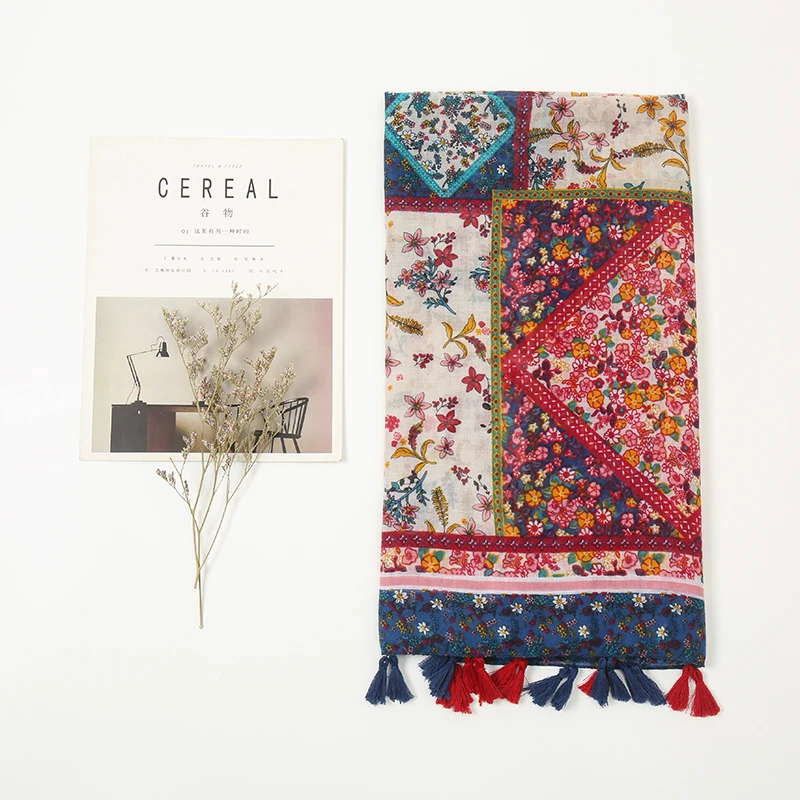 LAVEN женский цветочный шарф с бахромой Женский мягкий богемный принтом этническая