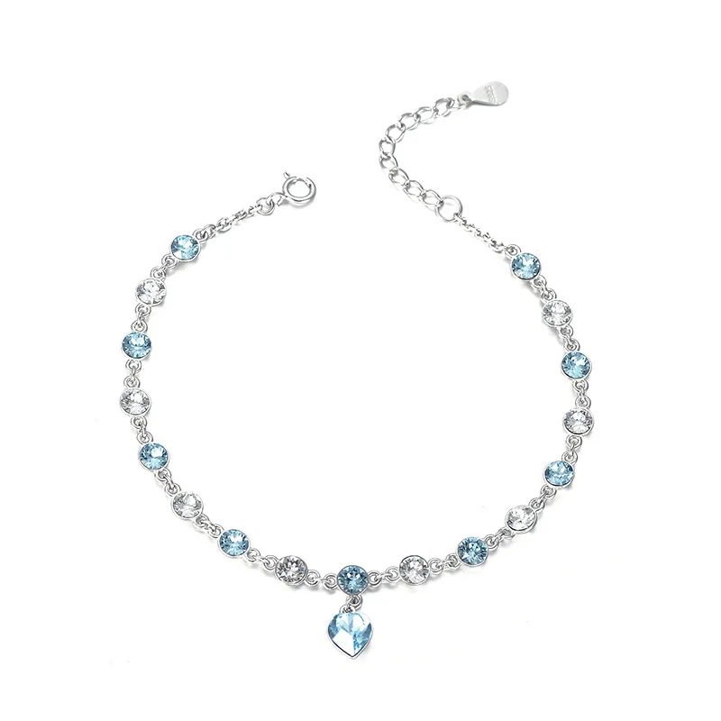 

GREEN PURPLE 100% S925 Silver Fine Blue Crystal Zircon Chain Bracelet For Women Luxury Party Gift Fine Jewelry