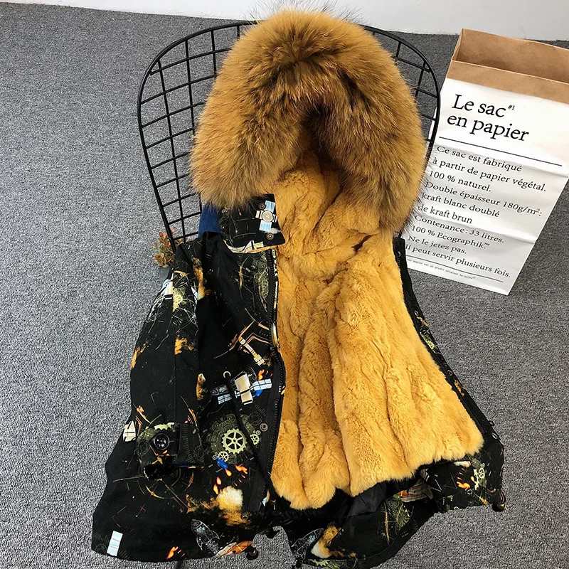 Style1 Yellow Меховые парки для русской зимы для мальчиков и девочек Съемный натуральный мех кролика Подкладка Толстая детская зимняя куртка пальто с капюшоном из натурального меха енота - Цвет: Style1 Yellow