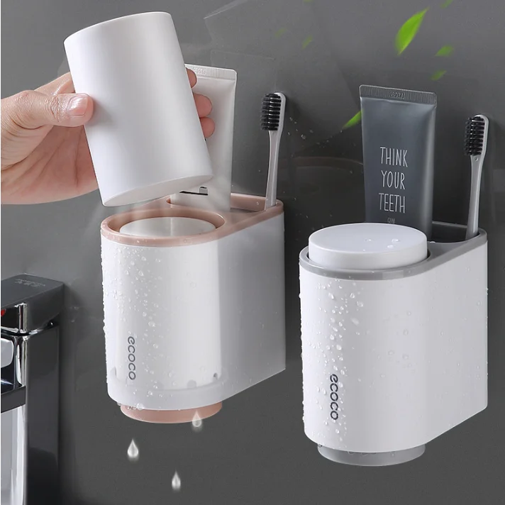 ecoco wall mount toothbrush holder tooth cup toothpaste toothbrush rack bathroom accessories mouthwash magnet mouthwash cup free global shipping