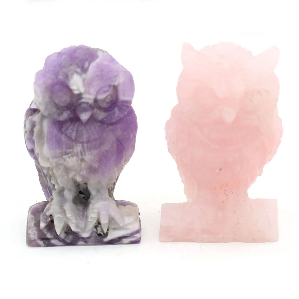 Animal Decoration Natural Stone Owl-Shaped Artificial Mini Ornament Lucky Gift Bed-Room Garden Office Desk Small Ornaments