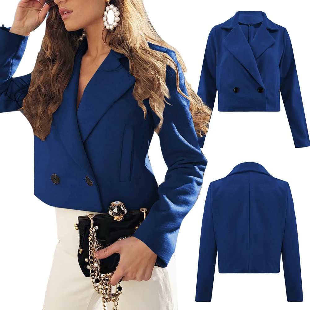 Женское шерстяное пальто с длинным рукавом теплый короткий пиджак лацканами