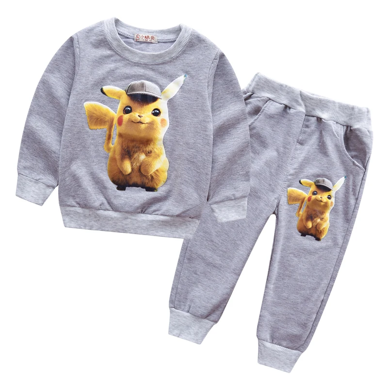 Комплект осенней одежды для мальчиков и девочек с Пикачу пальто капюшоном + штаны