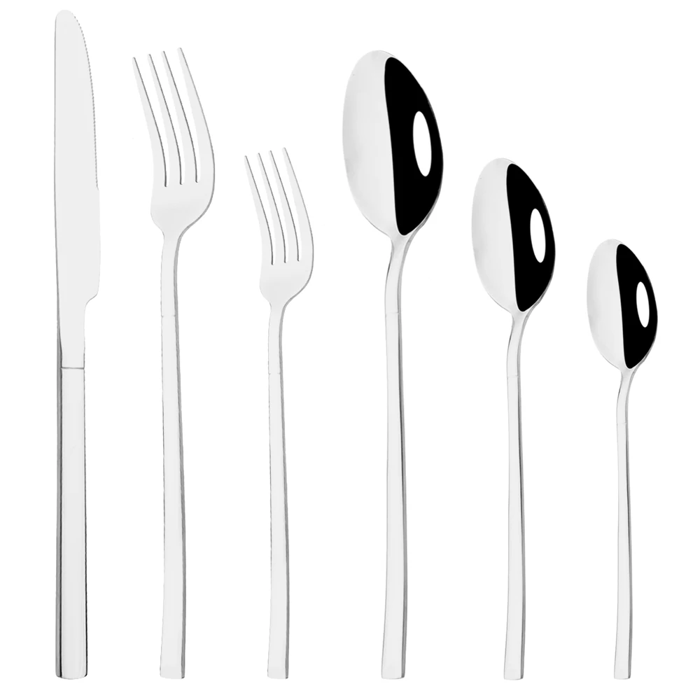 

Flatware Western Stainless Steel Tableware Home Dessert Spoon Fork Knife Dinnerware Silverware Set 6Pcs/Set Silver Cutlery Set