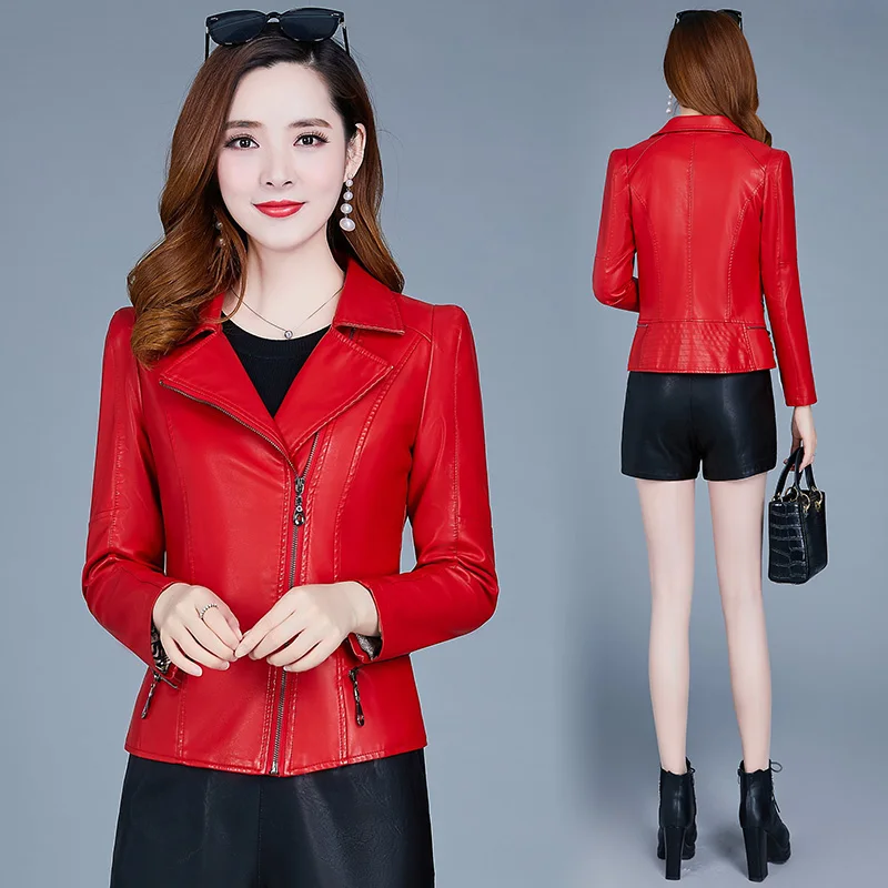 Весенняя женская короткая кожаная куртка из искусственной кожи Женская на
