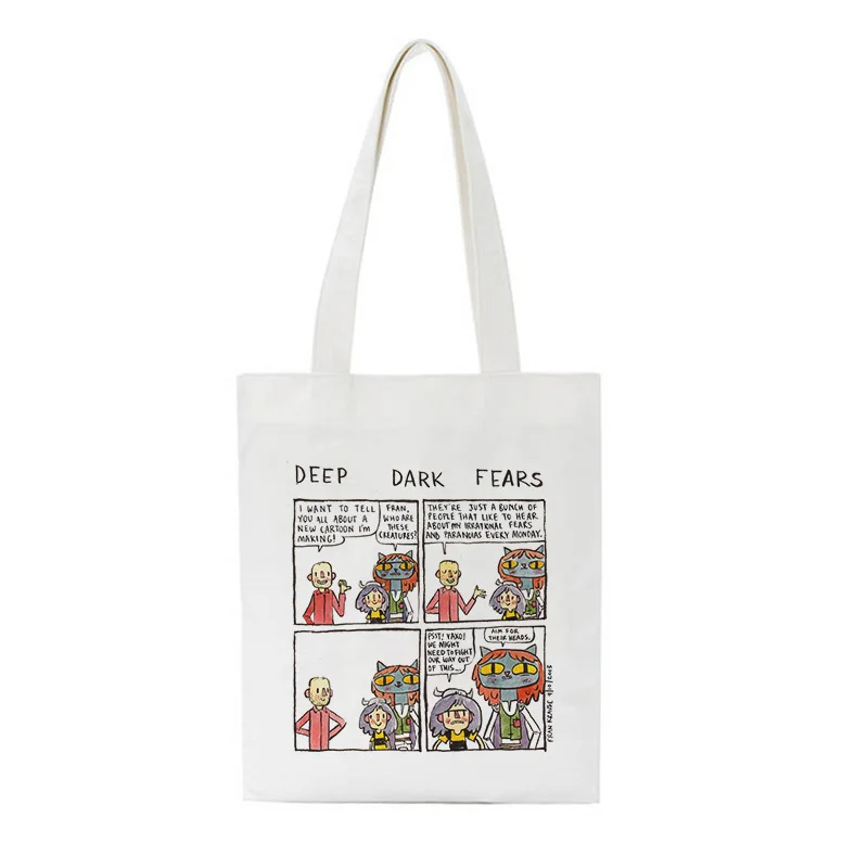 Horror Comics &quotdeep Dark Fear&quot Printed Shoulder Canvas Bags Harajuku vintage Women Wallet Fun Casual new Ulzzang shopping bag | Багаж и