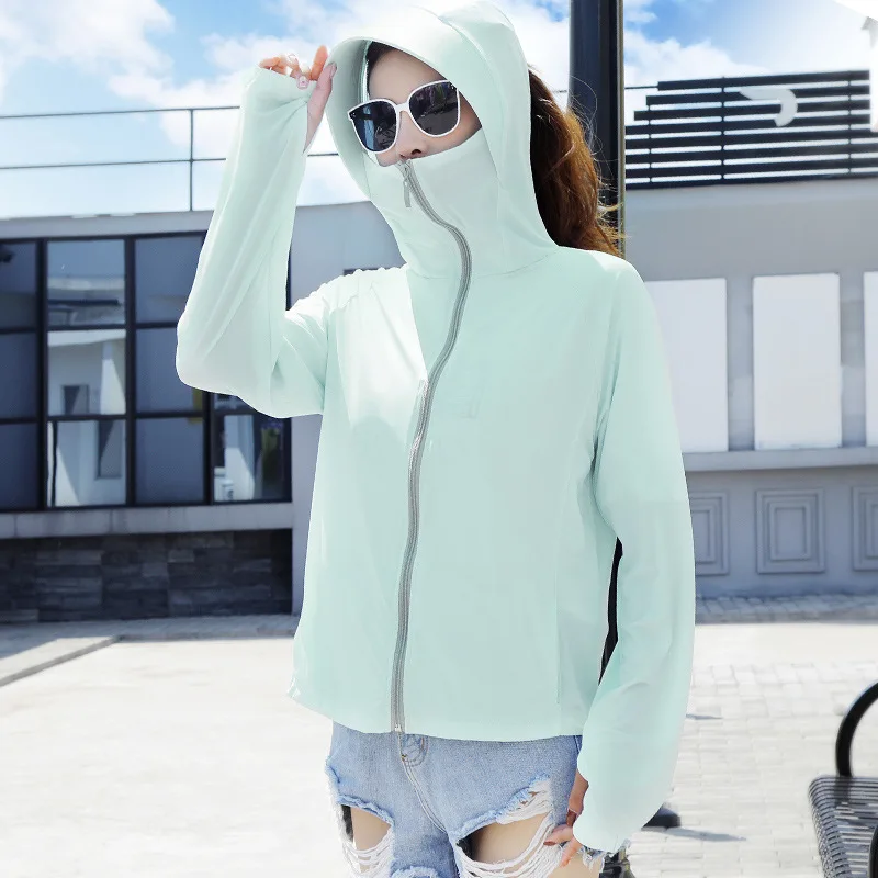 

Women Jacket Summer 2021 Korean Fashion Long-Sleeved Coat With Hood Thin Skin Zipper Top Outwear Sunscreen Protection Clothes