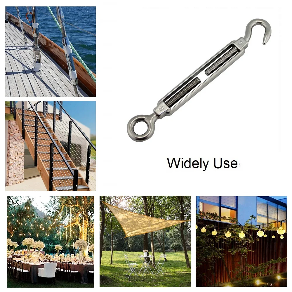 

5PCS 304 Stainless Steel Open Body Hook And Eye Turnbuckle M4 To M10 Threaded Rod Wire Rope Chain Turnbuckles Rigging Hardware