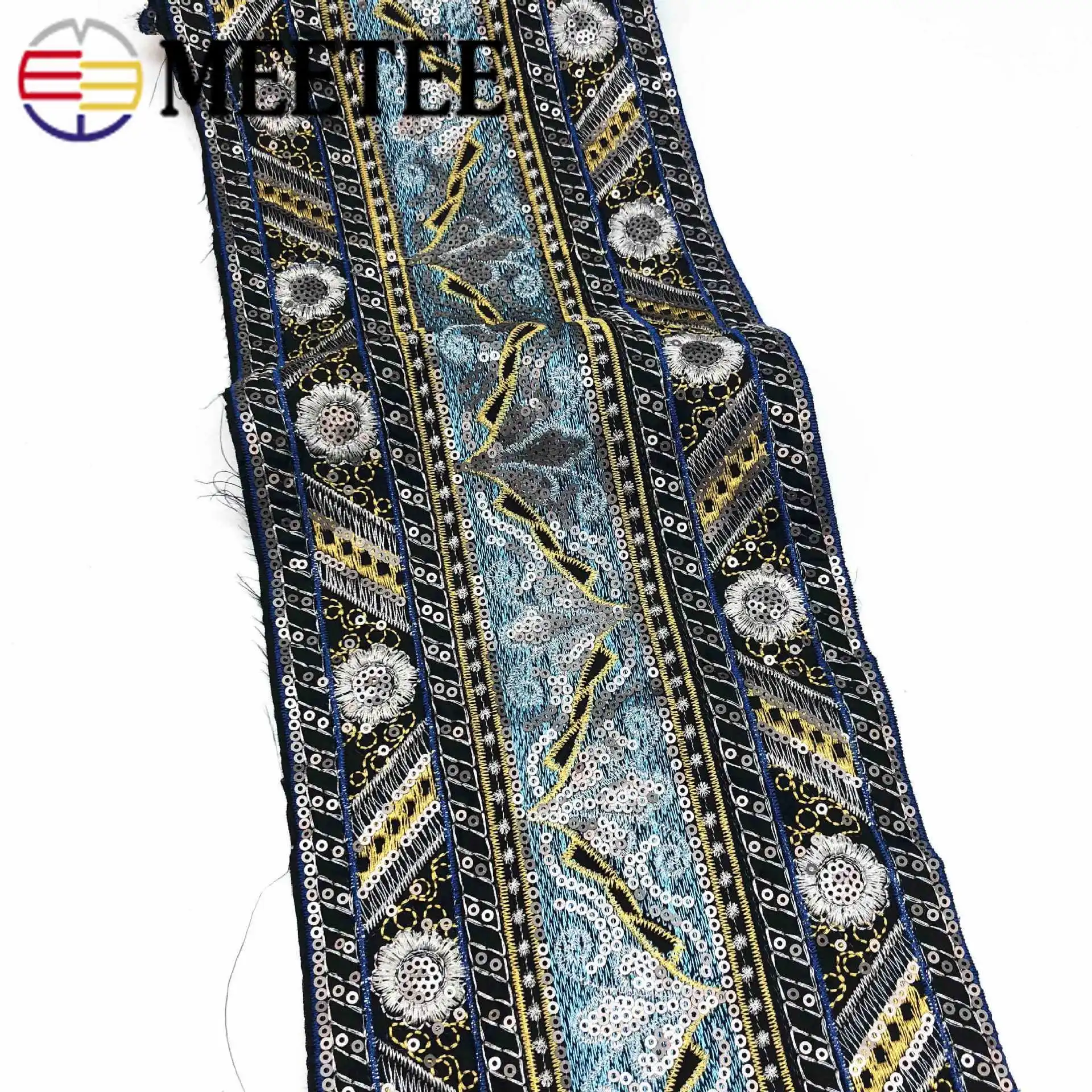 1 ярдов вышивка блестками кружевная отделка ленты этнические тесьма ткань для