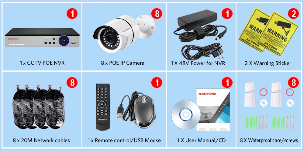 KANTURE H.265+ 8CH 5MP POE NVR система аудио запись 5MP Водонепроницаемая камера безопасности для улицы POE ip-камера система видеонаблюдения