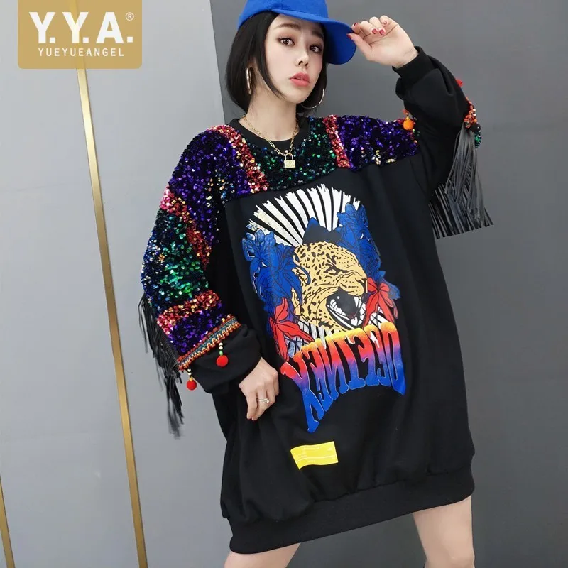 

Уличное платье с блестками и бахромой, модель 2021 года, женское модное лоскутное мини-платье с принтом, Осенние повседневные платья свободно...