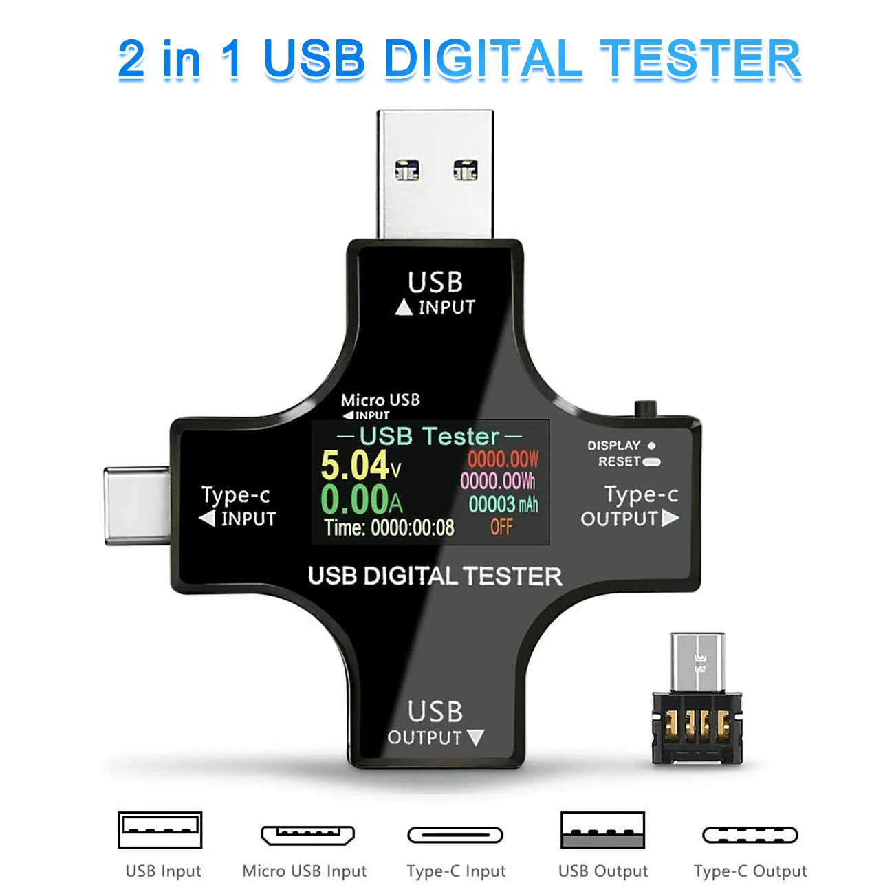 

2 в 1 измерительный прибор USB тестер IPS Экран Цифровой мультиметр Тип C DC Напряжение тока Амперметр Мощность банк Зарядное устройство индикат...