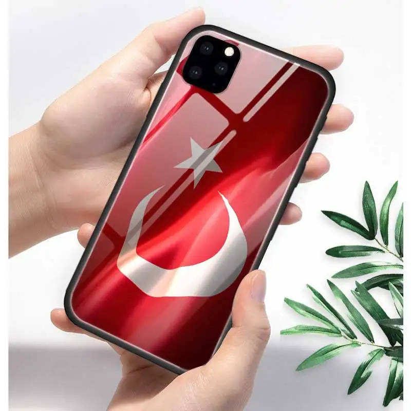 T15 Турция турецкий чехол с флагом для Apple iphone 11 Pro XR XS Max X 7 8 6 6S Plus закаленное стекло+ черный силиконовый чехол для телефона Coque Sac - Цвет: T15