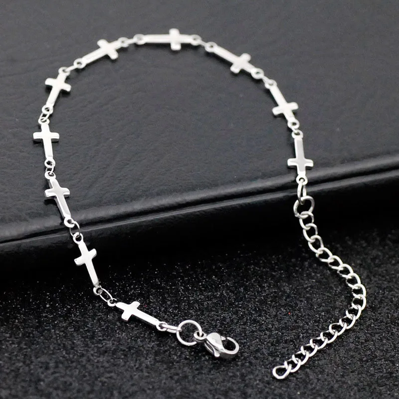 

Wearproof Stainless Steel Lucky Jesus Christ Cross Bracelet Women's Link Chain Bracelet Charm Hand Jewelry Wristband for Girls
