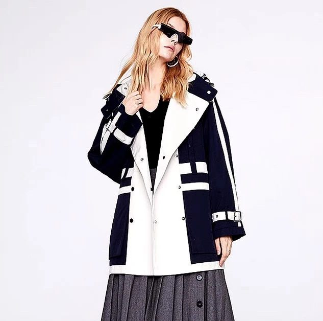 

High Quality Women Fashion Hooded Contrast Color Patchwork Cotton With Belt Long Sleeve Casual Jacket