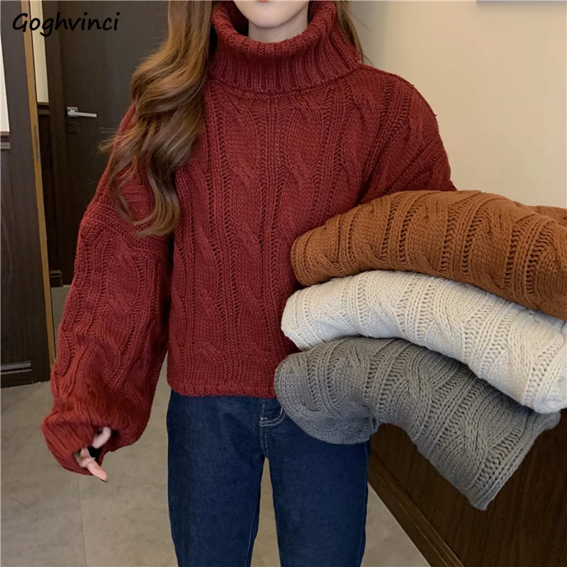

Women Pullovers Winter Female Turtleneck Sweaters Twist-pull Thick Loose Elegant Basic Retro Korean Trendy Ulzzang Casual Daily