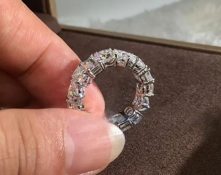 

Rulalei High Quality Hot Sell Deluxe Jewelry 925 Sterling Silver Full White Clear 5A Zircon Promise Women Wedding Bridal Ring