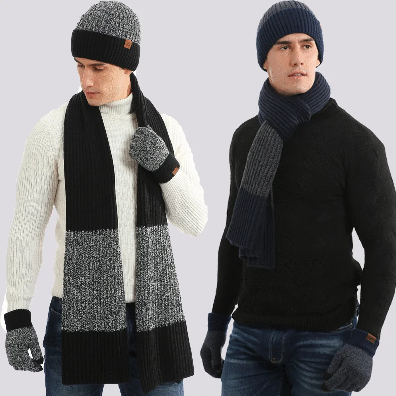 

New men's and women's hat scarf glove three piece gift set