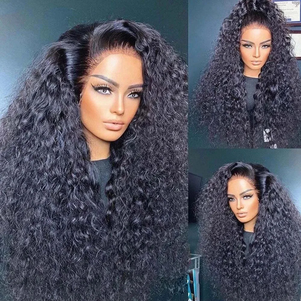 

Full High Density Glueless Kinky Curly Synthetic Lace Front Wig For Women Deep Wave Pre plucked Fiber Natural Hairline Baby hair