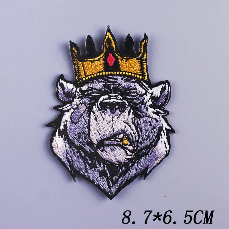 

Bear Patch Embroidered Patches For Clothing Orangutan King Patch Iron On Patches On Clothes Zombie Bride Punk Stickers Stripe