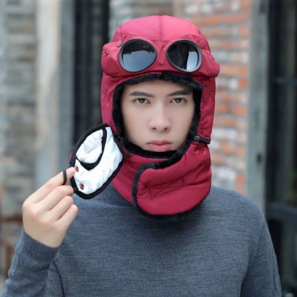 

Winter Trooper Hat for Men and Women with Goggles Mask Scarf Warm Windproof Ear Flap Trapper Hat