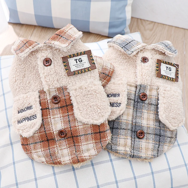 

Winter Pet Clothes Cat Dog Clothes For Small Dogs Fleece Keep Warm Lattice Dog Clothing Coat Jacket Sweater Pet Costume For Dogs